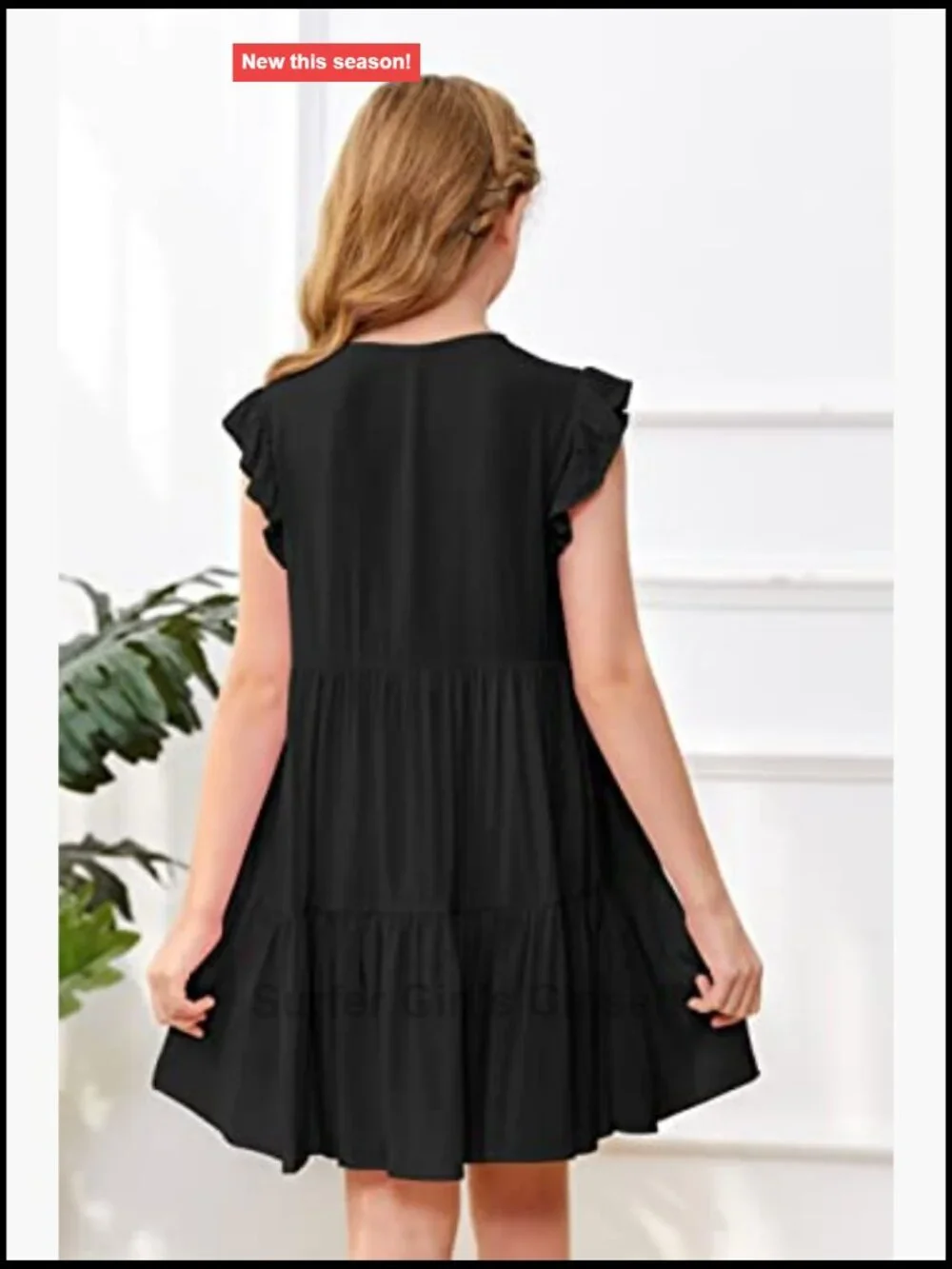 Kids V-Neck Button Down Tiered Swing A-Line Ruffle Sleeve Dress